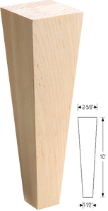RICH_SQTLEG28 - Square Tapered Wood Leg - 2 5/8" x 2 5/8" x 10" (Stowe - Ebony)