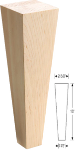 RICH_SQTLEG28 - Square Tapered Wood Leg - 2 5/8" x 2 5/8" x 10" (Aspen - Pure)